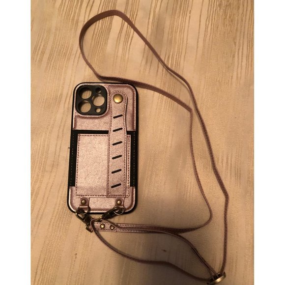 Crossbody Strap Lanyard / Card Holder Leather Case for iPhone 13 - Picture 2 of 9